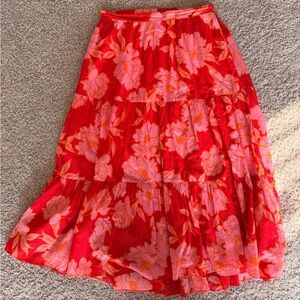 Olivaceous Red and Pink Floral A-Line Skirt